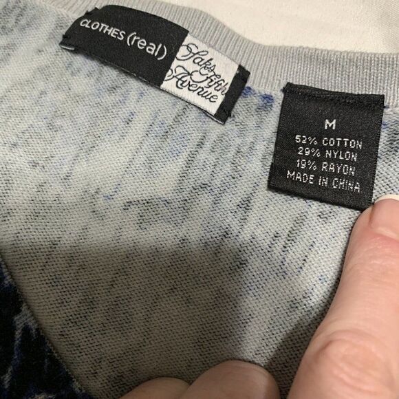 real clothes saks fifth avenue Authentic blue white long sleeve sweater top M - Picture 4 of 7